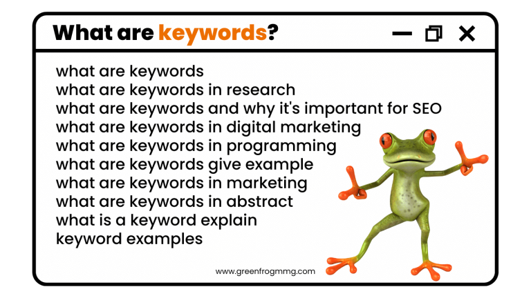 Greenfrog mascot in google search for keywords seo