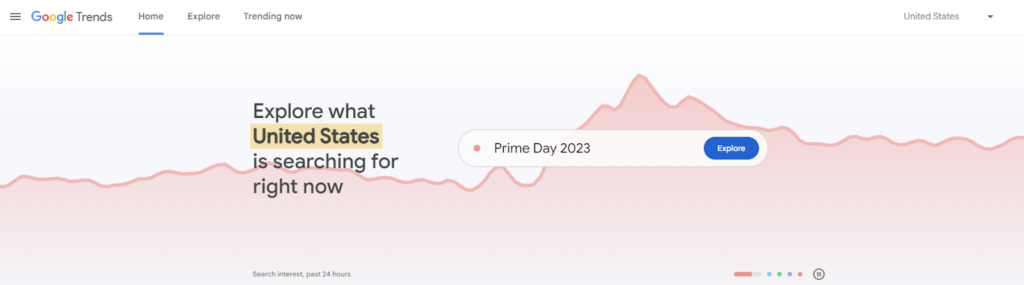 Google trend dashboard with text "prime day 2023" in the search box 